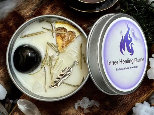 ICleansing Ritual Candle with Obsidian | White Soy Wax Candle for Negative Energy Clearing, Aura Purification, and Space Detox