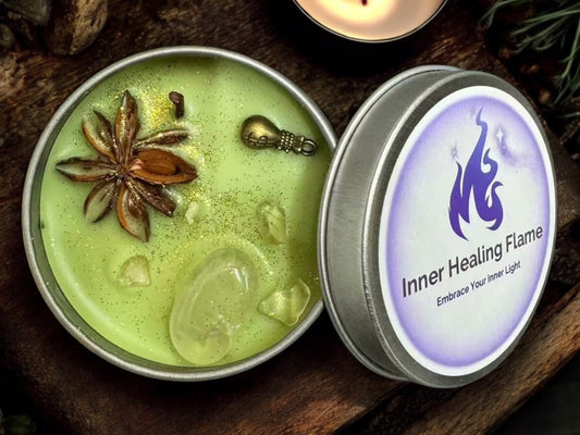 Prosperity and Career Intention Candle – Green Ritual Soy Wax Candle with Herbs and Crystals – Abundance Energy for Success & Wealth