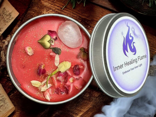 Love Attraction and Relationship Ritual Candle | Handmade Red Soy Spell Candle with Crystals and Herbs | Strengthen & Sweeten Love